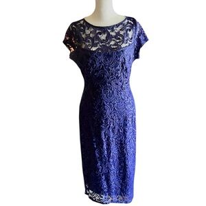 Marina Elegant Blue Sequin Lace Bodycon Stretch Cocktail Dress Size 8